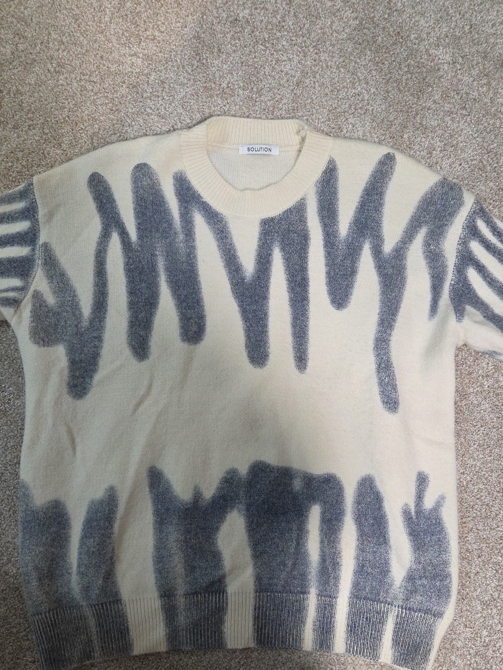 SOLUTION Cream Crewneck Sweater with Gray Graphic Pattern